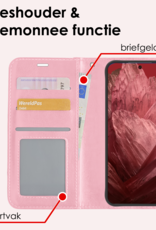 NoXx Hoes Geschikt voor Google Pixel 8a Hoesje Book Case Hoes Flip Cover Wallet Bookcase Met 2x Screenprotector - Lichtroze