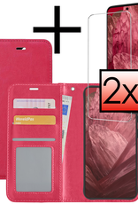NoXx Hoes Geschikt voor Google Pixel 8a Hoesje Book Case Hoes Flip Cover Wallet Bookcase Met 2x Screenprotector - Donkerroze