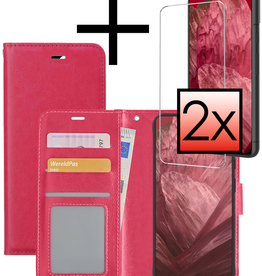 NoXx NoXx Google Pixel 8a Hoesje Bookcase Met 2x Screenprotector - Donkerroze
