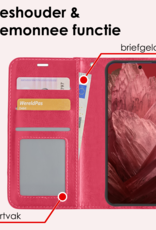 NoXx Hoes Geschikt voor Google Pixel 8a Hoesje Book Case Hoes Flip Cover Wallet Bookcase Met 2x Screenprotector - Donkerroze