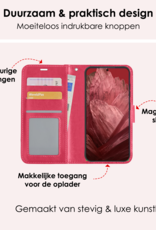 NoXx Hoes Geschikt voor Google Pixel 8a Hoesje Book Case Hoes Flip Cover Wallet Bookcase Met 2x Screenprotector - Donkerroze