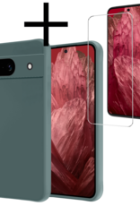 NoXx Hoes Geschikt voor Google Pixel 8a Hoesje Cover Siliconen Back Case Hoes Met Screenprotector - Donkergroen