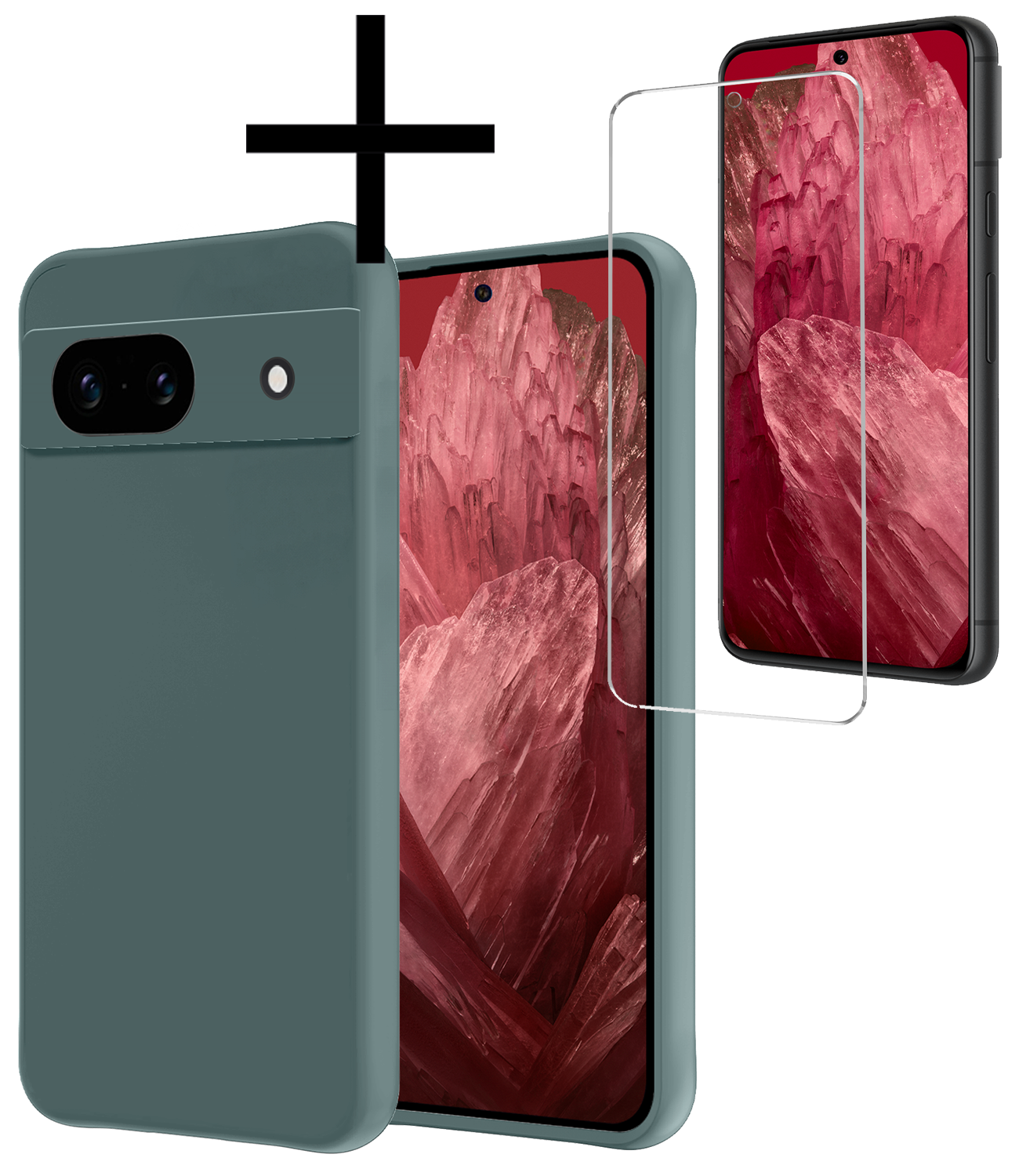 NoXx Hoes Geschikt voor Google Pixel 8a Hoesje Cover Siliconen Back Case Hoes Met Screenprotector - Donkergroen