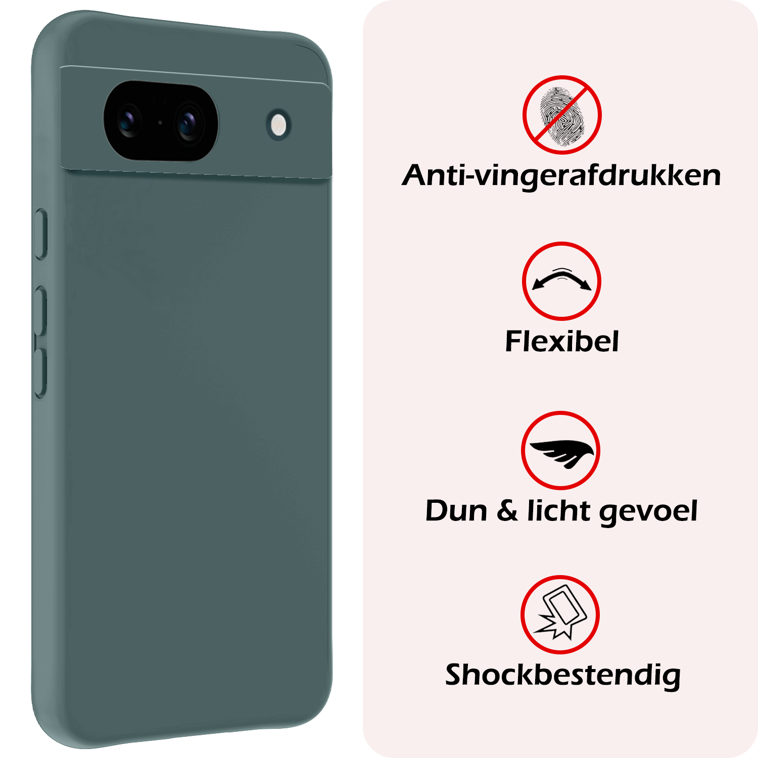 NoXx Hoes Geschikt voor Google Pixel 8a Hoesje Cover Siliconen Back Case Hoes Met Screenprotector - Donkergroen