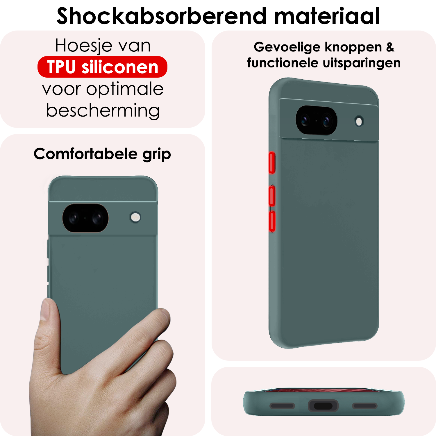 NoXx Hoes Geschikt voor Google Pixel 8a Hoesje Cover Siliconen Back Case Hoes Met Screenprotector - Donkergroen