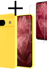 NoXx Hoes Geschikt voor Google Pixel 8a Hoesje Cover Siliconen Back Case Hoes Met Screenprotector - Geel