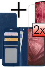 NoXx Hoes Geschikt voor Google Pixel 8a Hoesje Book Case Hoes Flip Cover Wallet Bookcase Met 2x Screenprotector - Donkerblauw