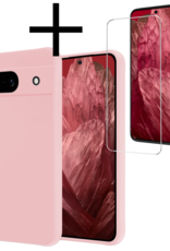 NoXx Hoes Geschikt voor Google Pixel 8a Hoesje Cover Siliconen Back Case Hoes Met Screenprotector - Lichtroze