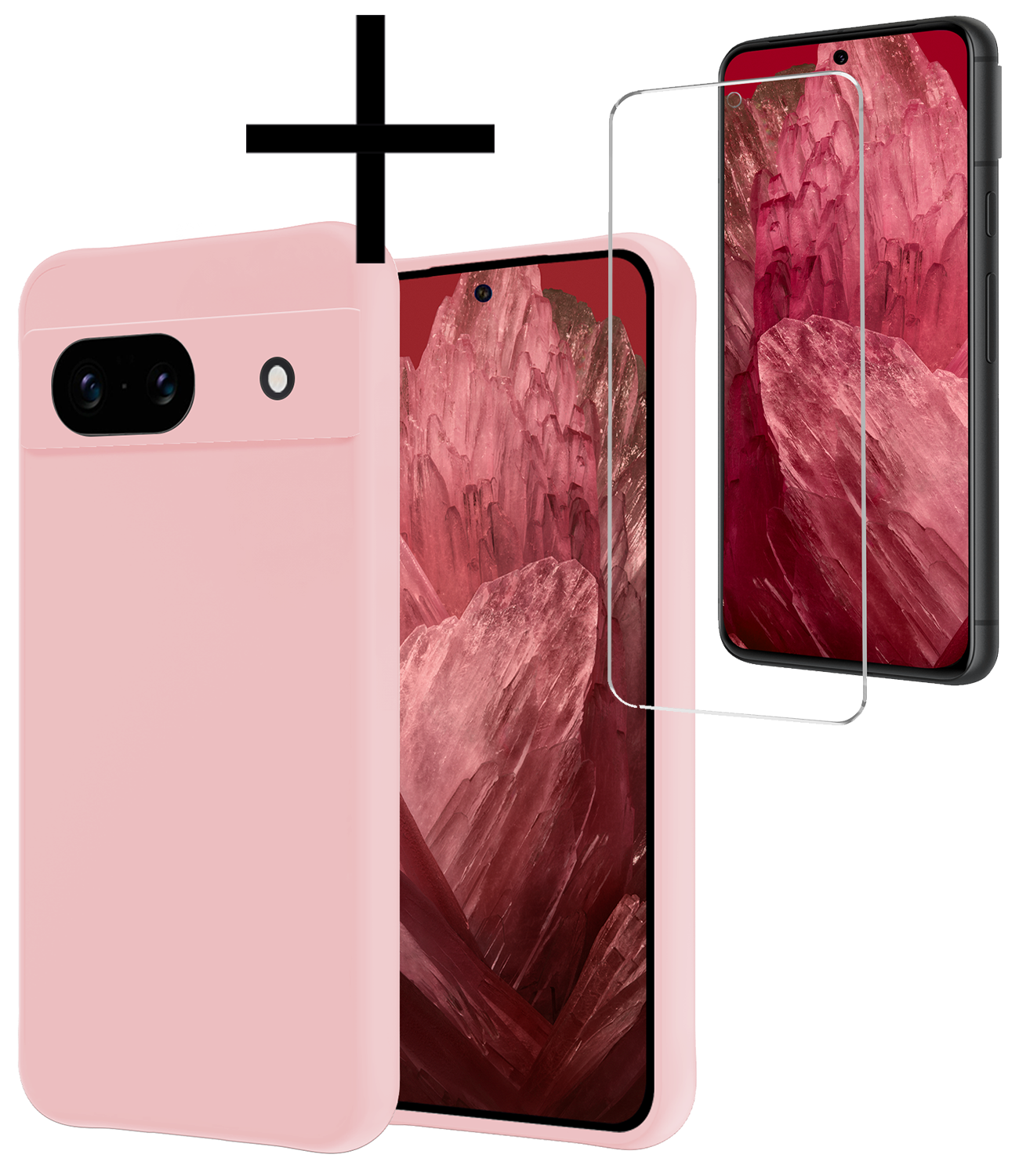 NoXx Hoes Geschikt voor Google Pixel 8a Hoesje Cover Siliconen Back Case Hoes Met Screenprotector - Lichtroze