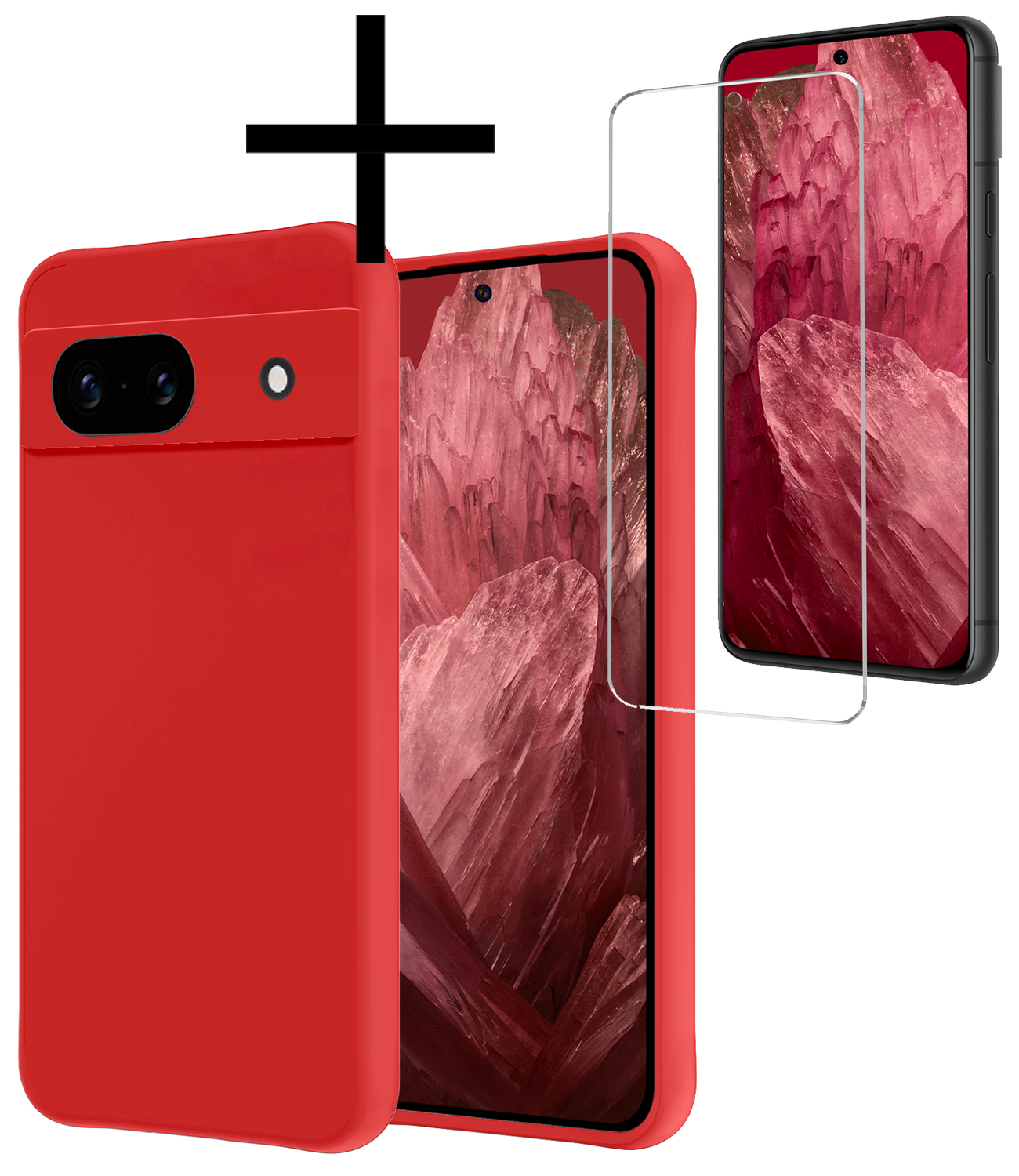 NoXx Hoes Geschikt voor Google Pixel 8a Hoesje Cover Siliconen Back Case Hoes Met Screenprotector - Rood