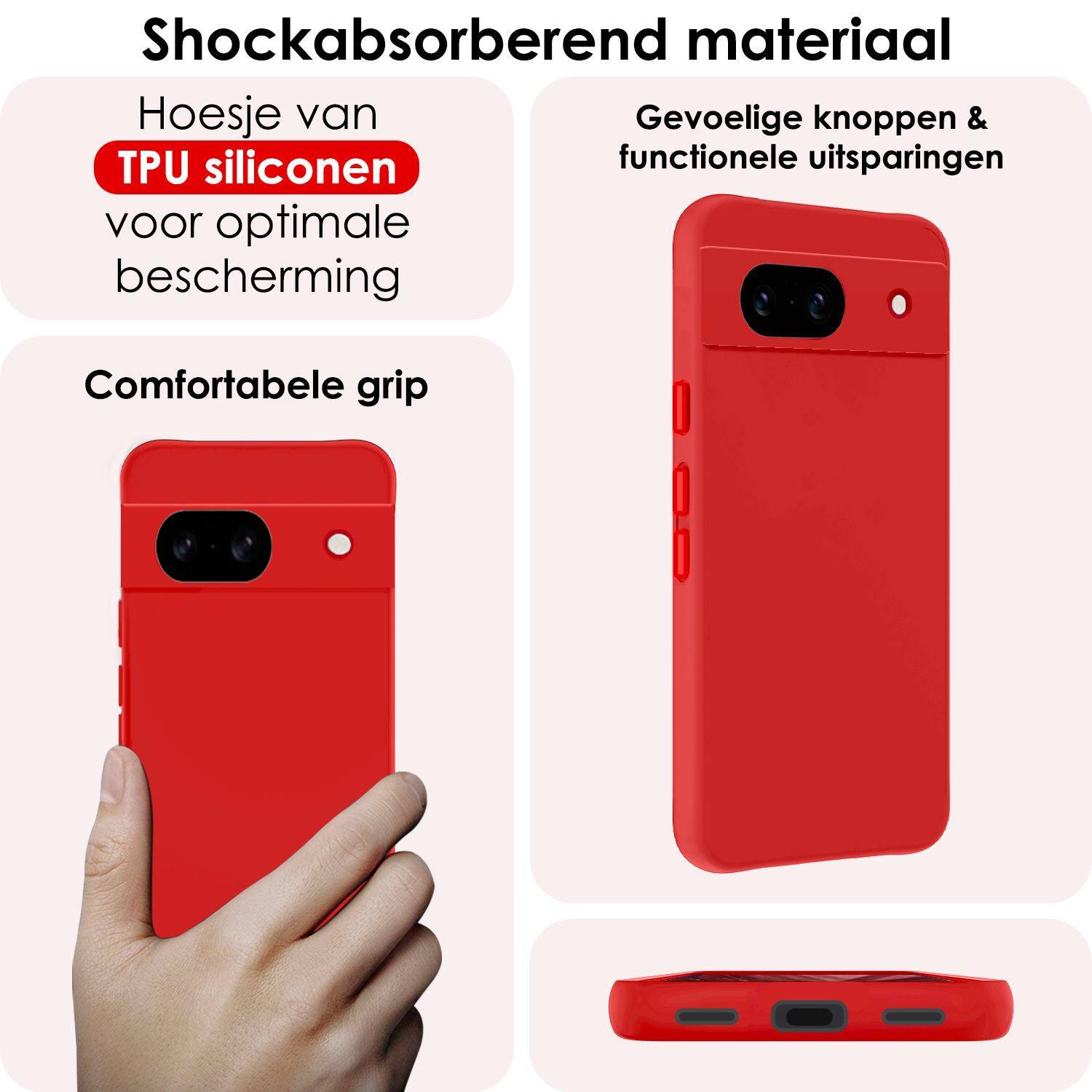 NoXx Hoes Geschikt voor Google Pixel 8a Hoesje Cover Siliconen Back Case Hoes Met Screenprotector - Rood