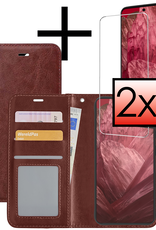 NoXx Hoes Geschikt voor Google Pixel 8a Hoesje Book Case Hoes Flip Cover Wallet Bookcase Met 2x Screenprotector - Bruin