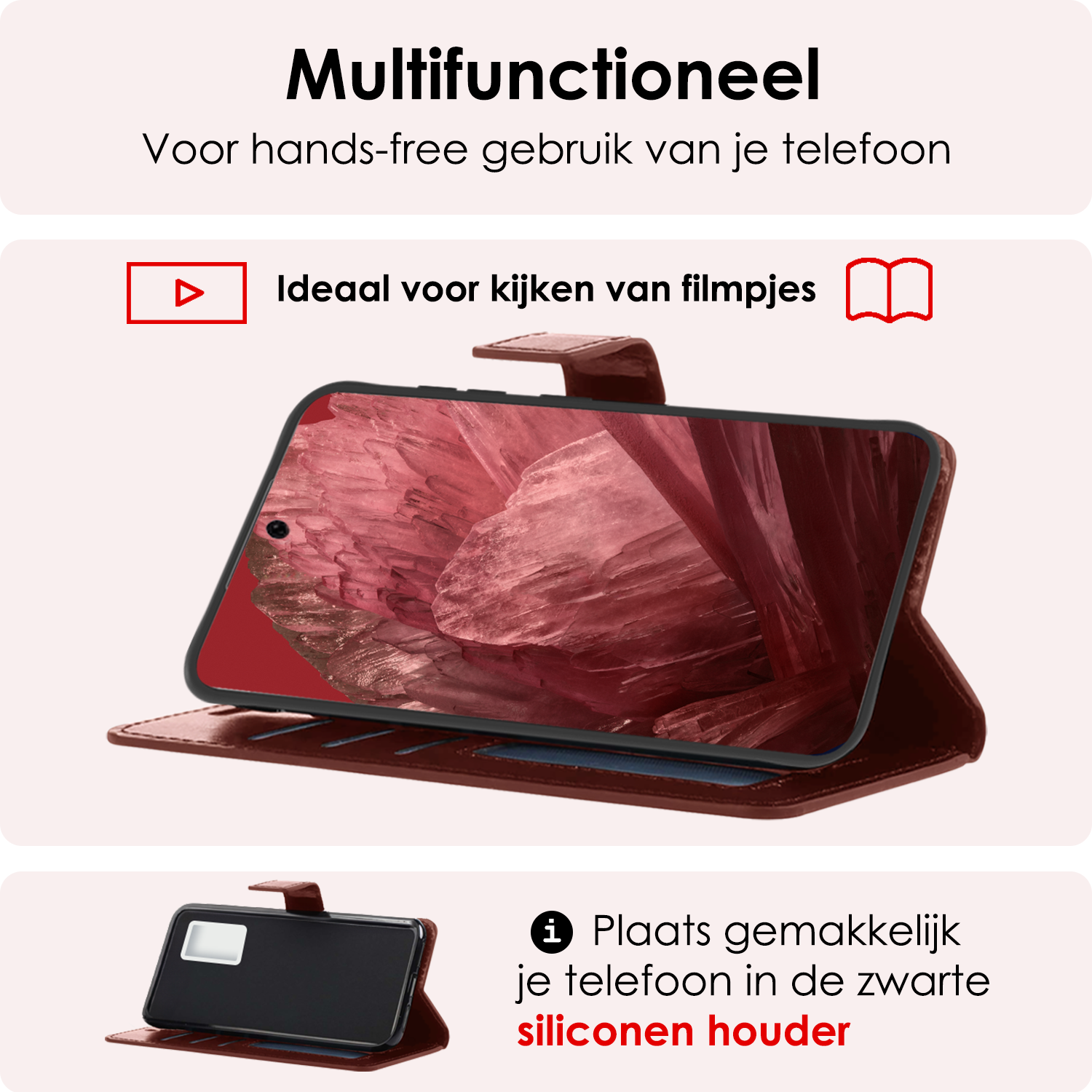 NoXx Hoes Geschikt voor Google Pixel 8a Hoesje Book Case Hoes Flip Cover Wallet Bookcase Met 2x Screenprotector - Bruin