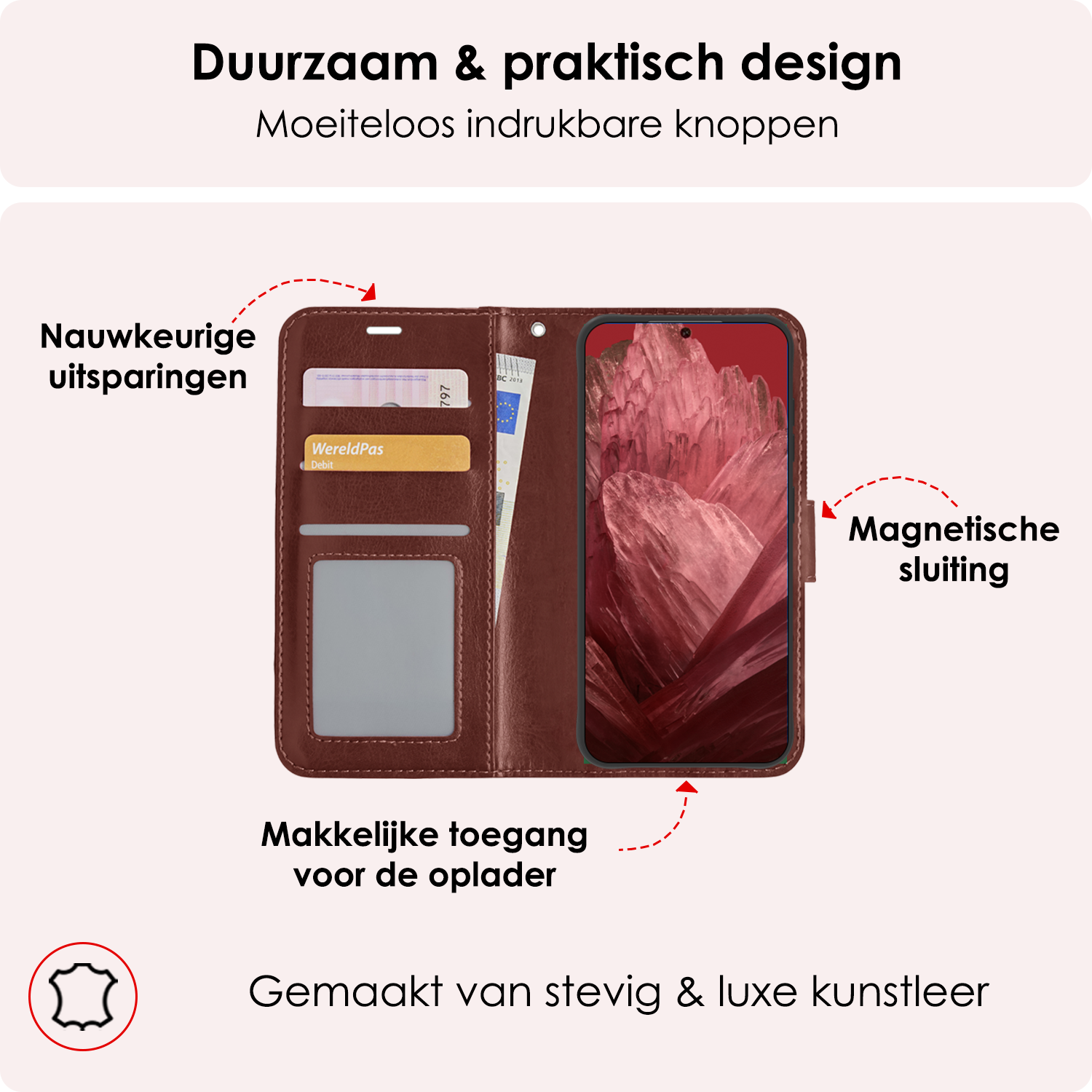 NoXx Hoes Geschikt voor Google Pixel 8a Hoesje Book Case Hoes Flip Cover Wallet Bookcase Met 2x Screenprotector - Bruin