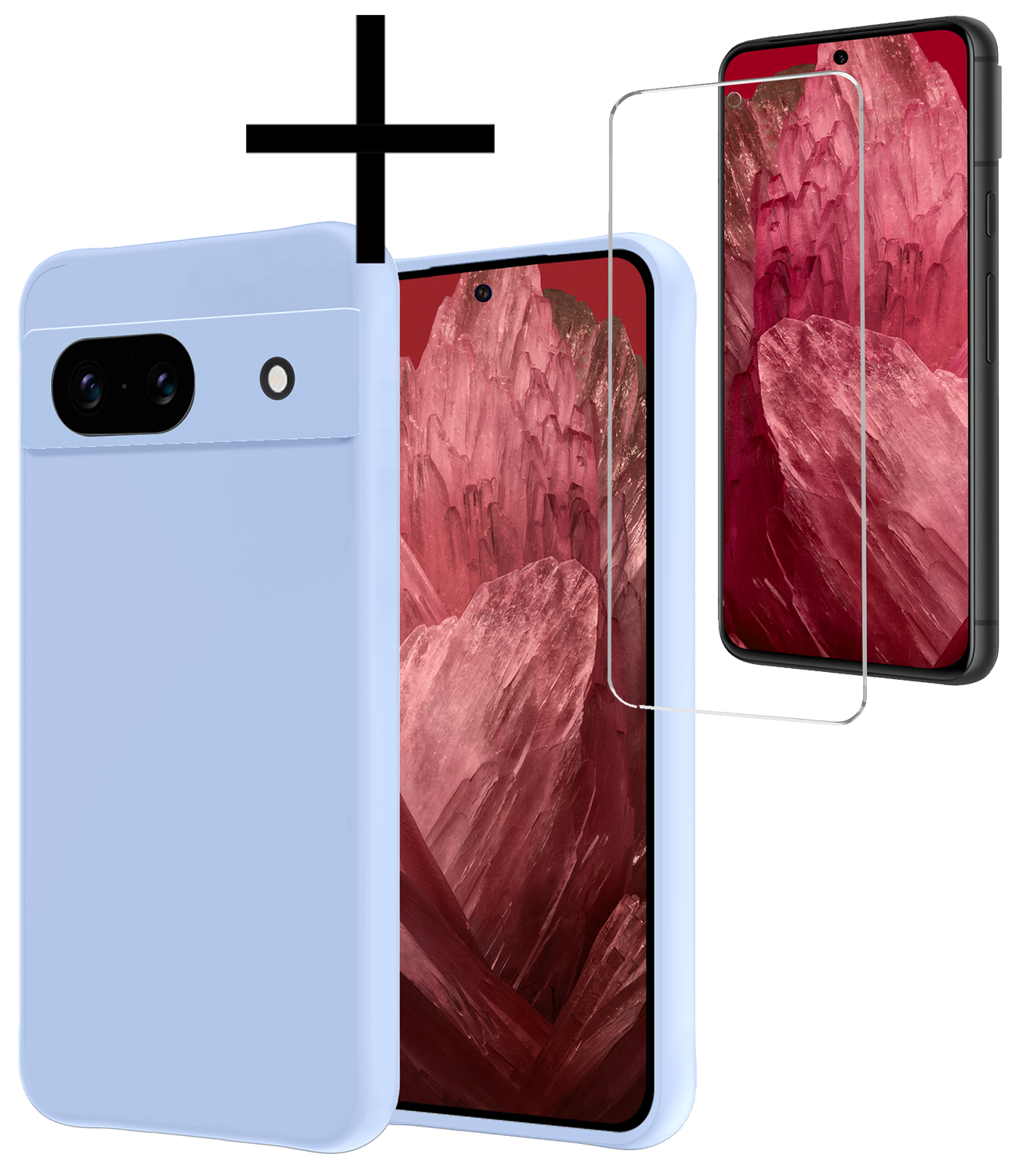 NoXx Hoes Geschikt voor Google Pixel 8a Hoesje Cover Siliconen Back Case Hoes Met Screenprotector - Lichtblauw