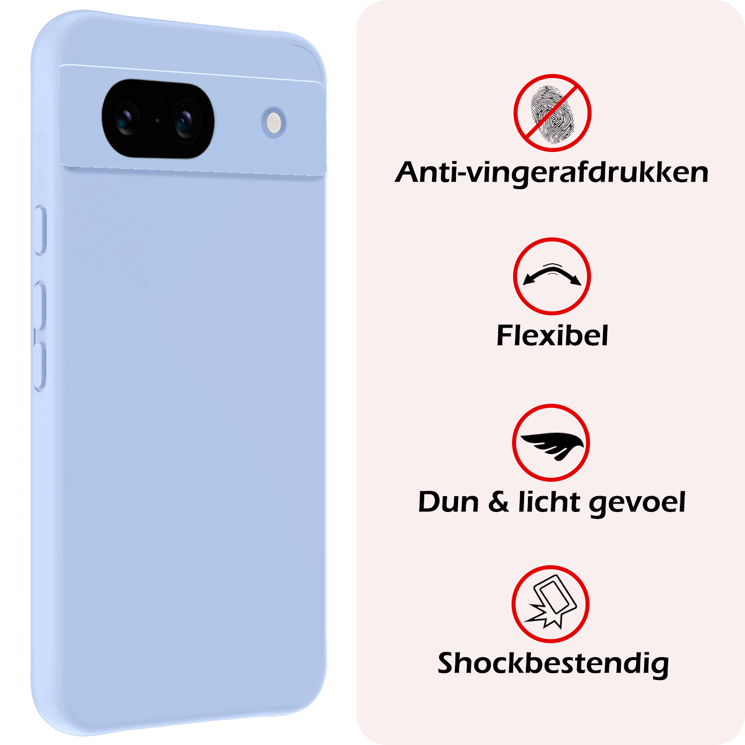NoXx Hoes Geschikt voor Google Pixel 8a Hoesje Cover Siliconen Back Case Hoes Met Screenprotector - Lichtblauw