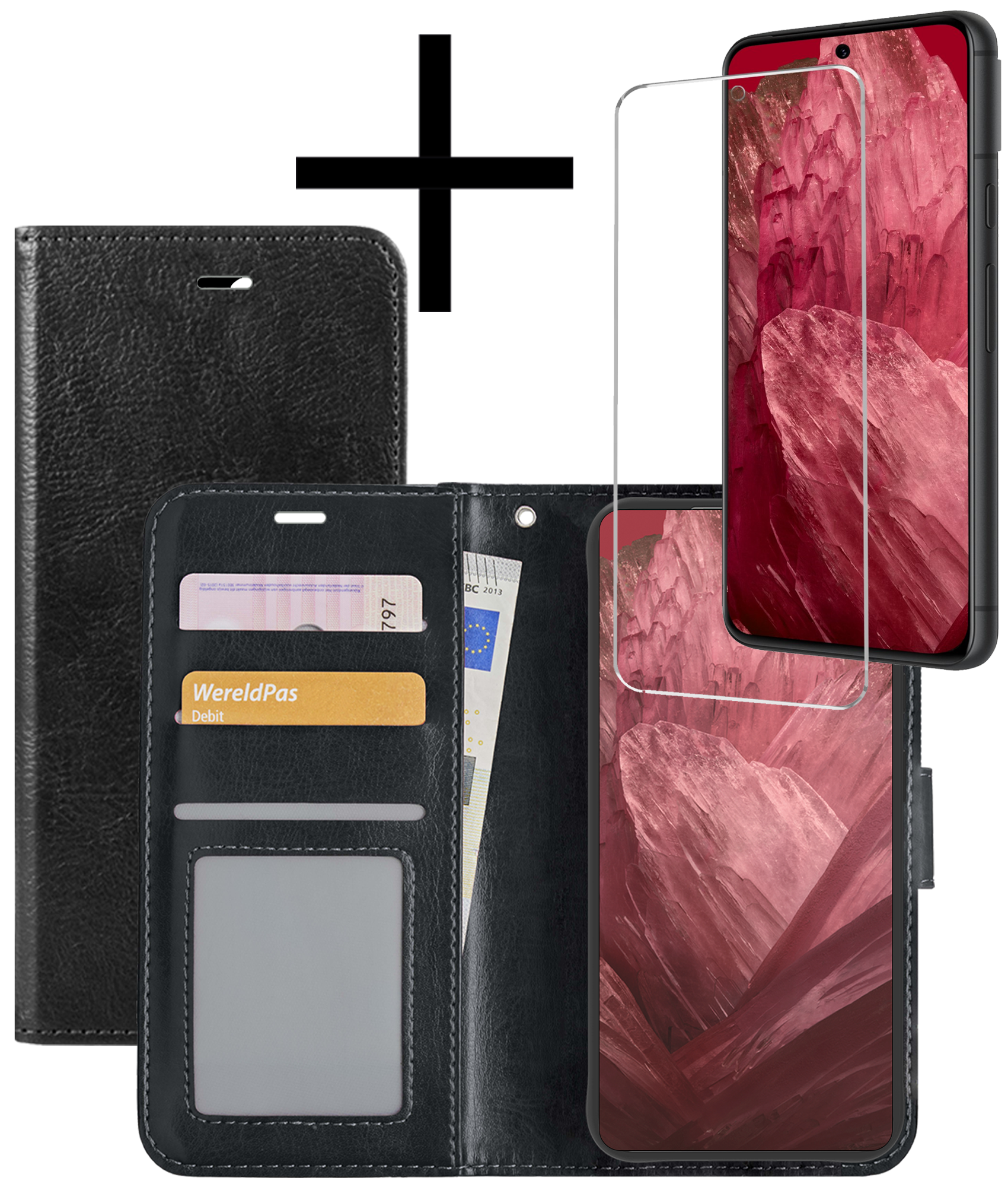 NoXx Hoes Geschikt voor Google Pixel 8a Hoesje Book Case Hoes Flip Cover Wallet Bookcase Met Screenprotector - Zwart