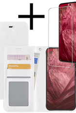 NoXx Hoes Geschikt voor Google Pixel 8a Hoesje Book Case Hoes Flip Cover Wallet Bookcase Met Screenprotector - Wit