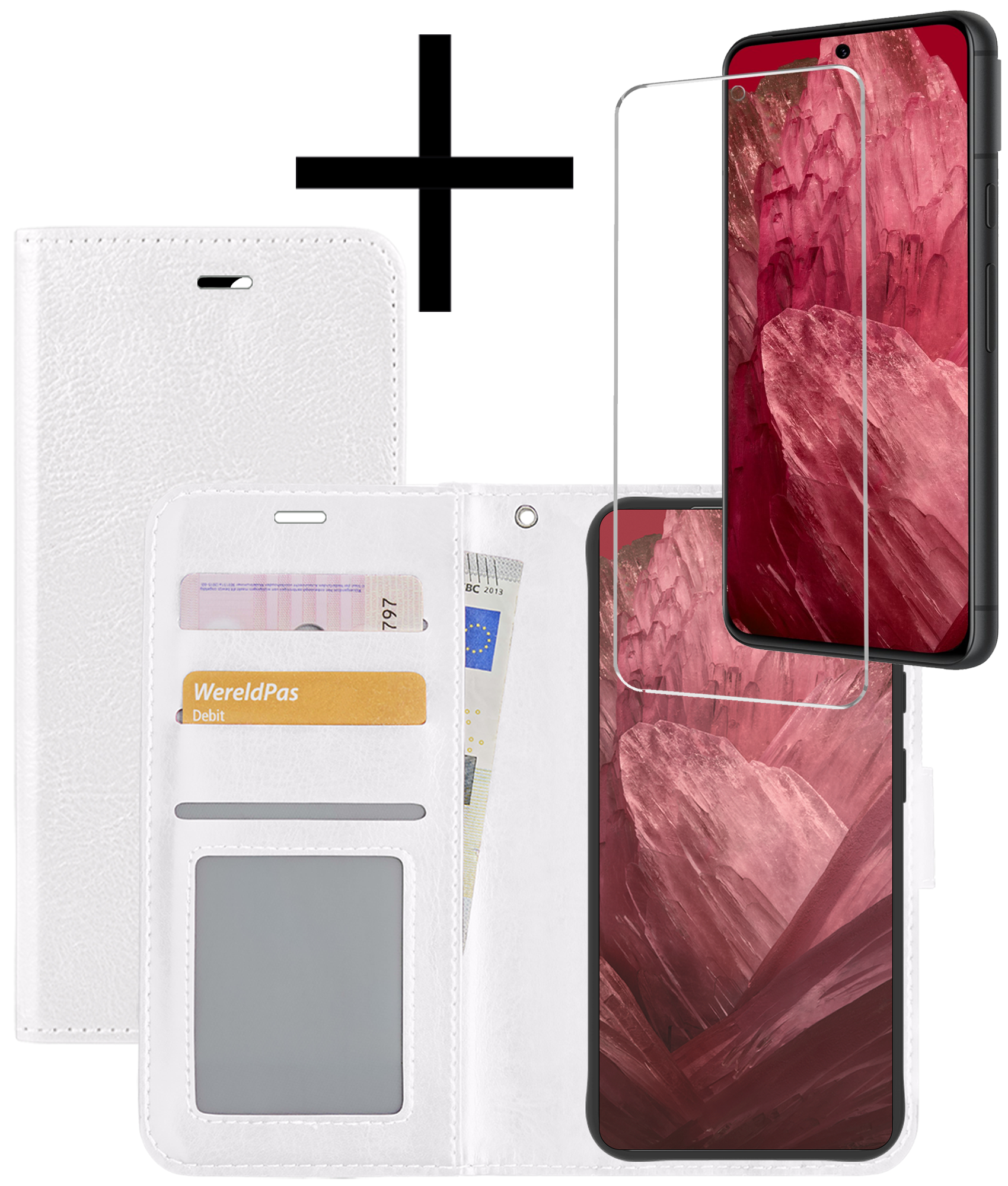 NoXx Hoes Geschikt voor Google Pixel 8a Hoesje Book Case Hoes Flip Cover Wallet Bookcase Met Screenprotector - Wit