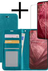 NoXx Hoes Geschikt voor Google Pixel 8a Hoesje Book Case Hoes Flip Cover Wallet Bookcase Met Screenprotector - Turquoise