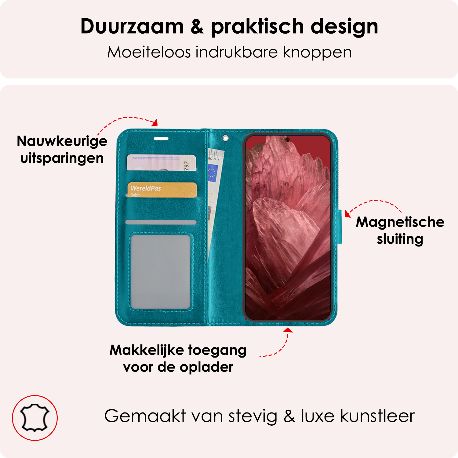 NoXx Hoes Geschikt voor Google Pixel 8a Hoesje Book Case Hoes Flip Cover Wallet Bookcase Met Screenprotector - Turquoise