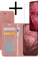 NoXx Hoes Geschikt voor Google Pixel 8a Hoesje Book Case Hoes Flip Cover Wallet Bookcase Met Screenprotector - Rosé goud