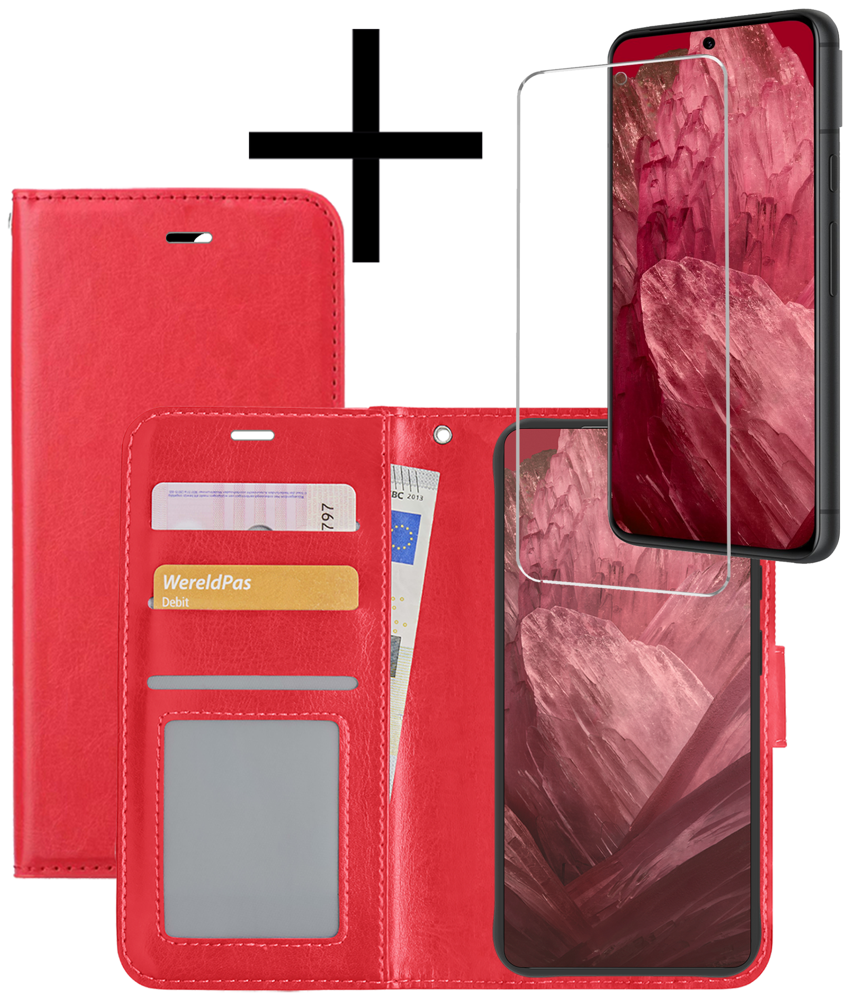NoXx Hoes Geschikt voor Google Pixel 8a Hoesje Book Case Hoes Flip Cover Wallet Bookcase Met Screenprotector - Rood