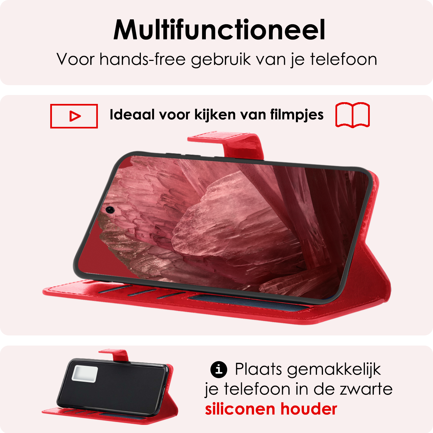 NoXx Hoes Geschikt voor Google Pixel 8a Hoesje Book Case Hoes Flip Cover Wallet Bookcase Met Screenprotector - Rood