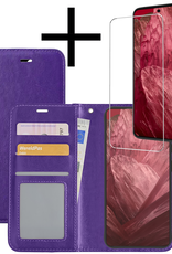 NoXx Hoes Geschikt voor Google Pixel 8a Hoesje Book Case Hoes Flip Cover Wallet Bookcase Met Screenprotector - Paars