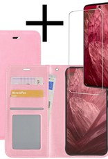 NoXx Hoes Geschikt voor Google Pixel 8a Hoesje Book Case Hoes Flip Cover Wallet Bookcase Met Screenprotector - Lichtroze