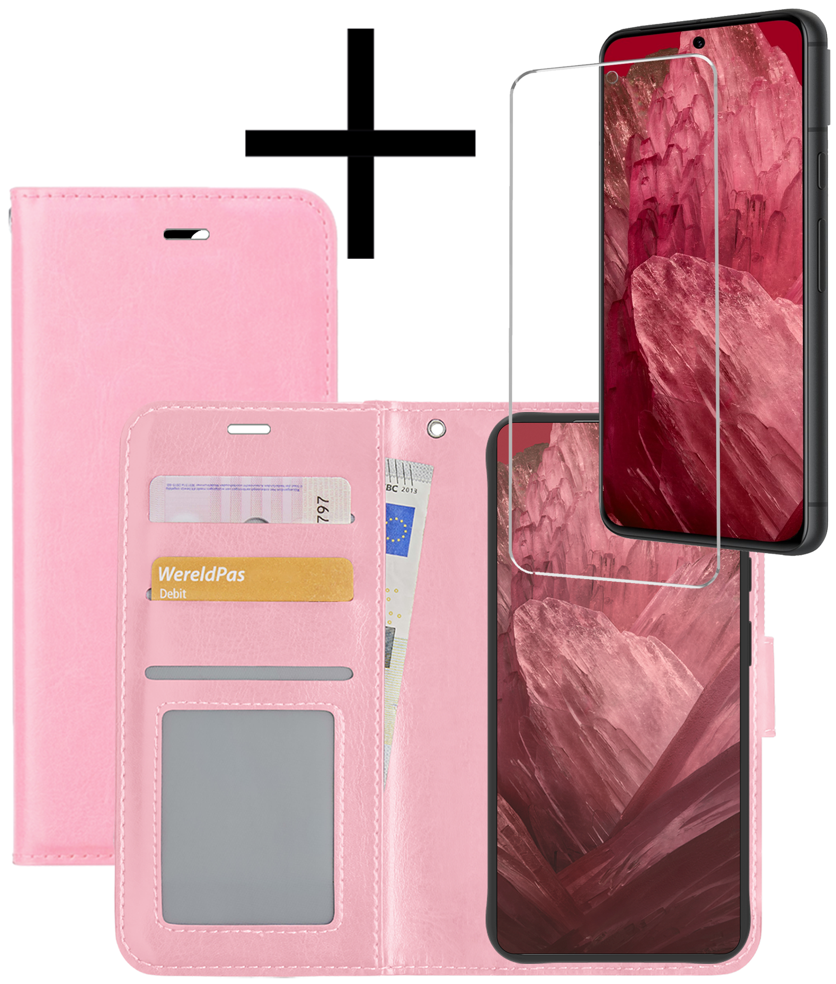 NoXx Hoes Geschikt voor Google Pixel 8a Hoesje Book Case Hoes Flip Cover Wallet Bookcase Met Screenprotector - Lichtroze