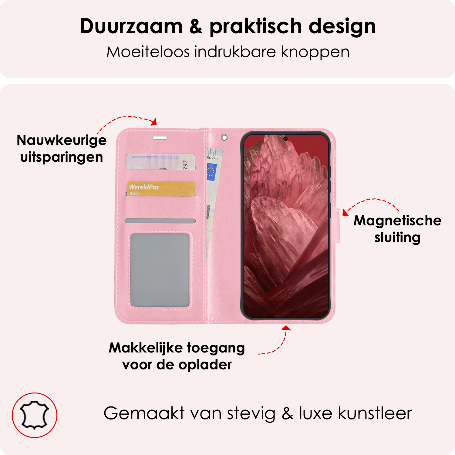 NoXx Hoes Geschikt voor Google Pixel 8a Hoesje Book Case Hoes Flip Cover Wallet Bookcase Met Screenprotector - Lichtroze