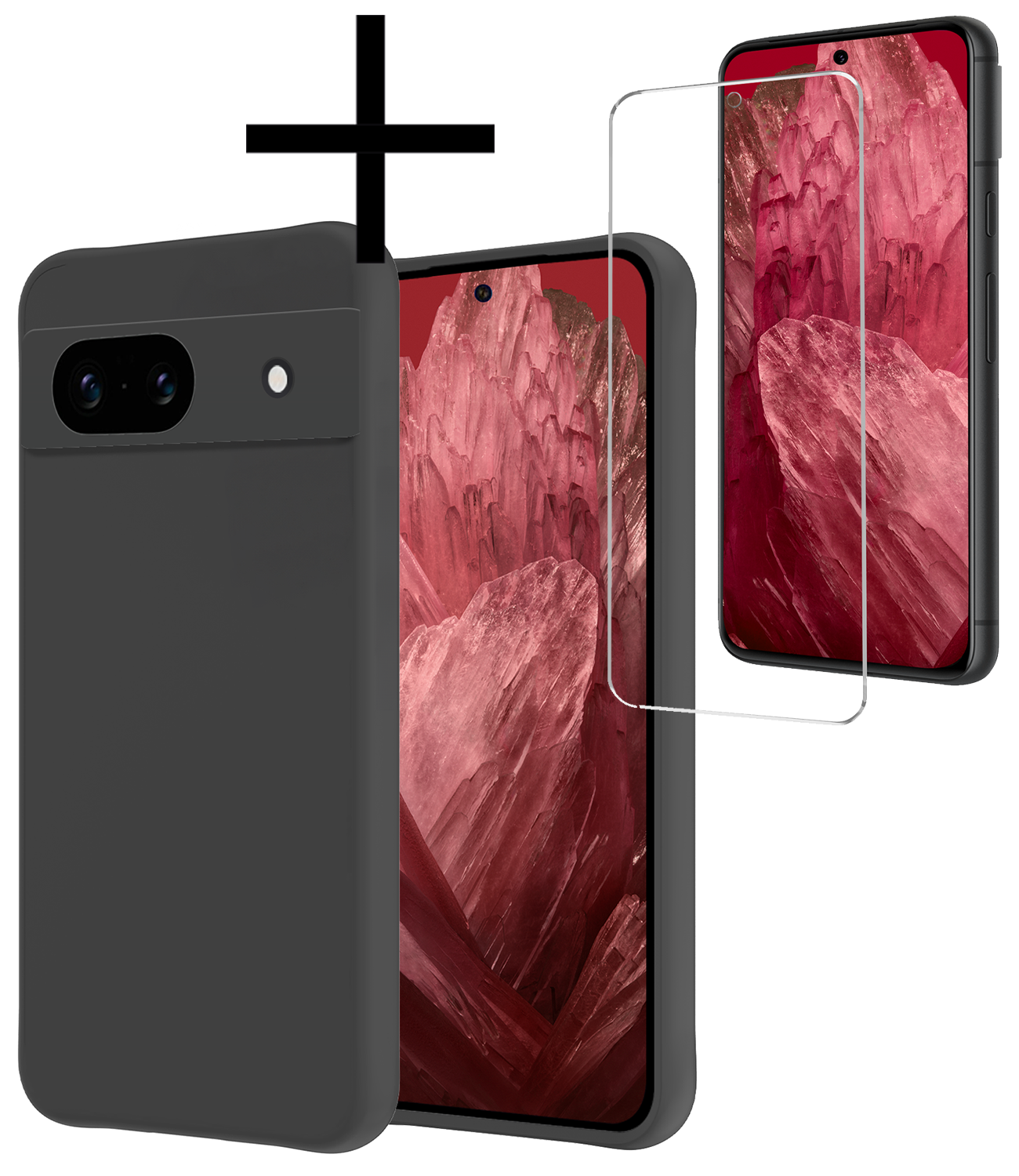 NoXx Hoes Geschikt voor Google Pixel 8a Hoesje Cover Siliconen Back Case Hoes Met Screenprotector - Zwart