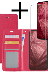 NoXx Hoes Geschikt voor Google Pixel 8a Hoesje Book Case Hoes Flip Cover Wallet Bookcase Met Screenprotector - Donkerroze