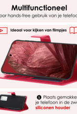 NoXx Hoes Geschikt voor Google Pixel 8a Hoesje Book Case Hoes Flip Cover Wallet Bookcase Met Screenprotector - Donkerroze