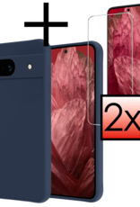NoXx Hoes Geschikt voor Google Pixel 8a Hoesje Cover Siliconen Back Case Hoes Met 2x Screenprotector - Donkerblauw
