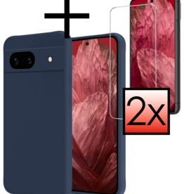 NoXx NoXx Google Pixel 8a Hoesje Siliconen Met 2x Screenprotector - Donkerblauw