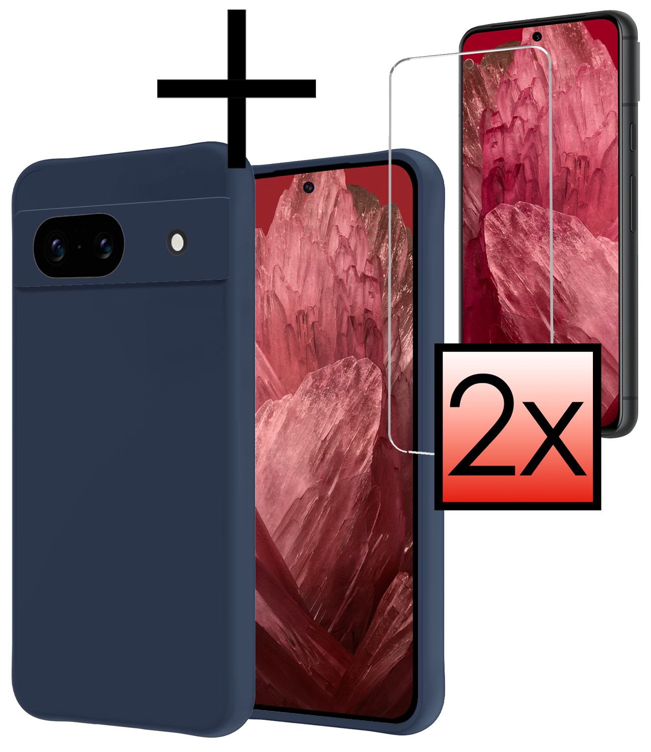 NoXx Hoes Geschikt voor Google Pixel 8a Hoesje Cover Siliconen Back Case Hoes Met 2x Screenprotector - Donkerblauw
