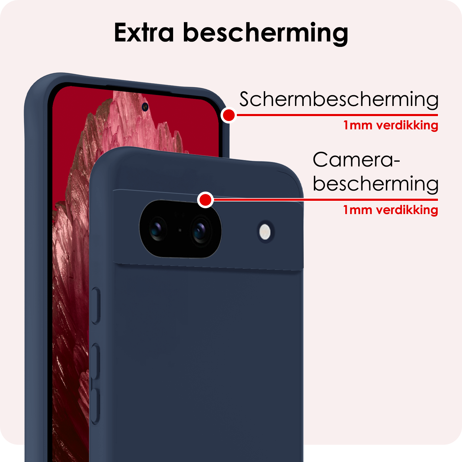 NoXx Hoes Geschikt voor Google Pixel 8a Hoesje Cover Siliconen Back Case Hoes Met 2x Screenprotector - Donkerblauw
