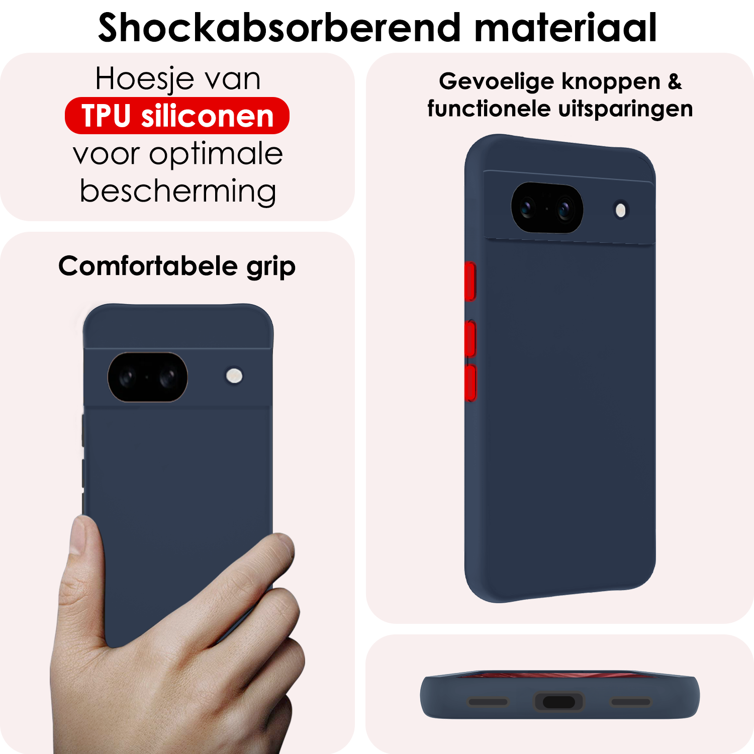 NoXx Hoes Geschikt voor Google Pixel 8a Hoesje Cover Siliconen Back Case Hoes Met 2x Screenprotector - Donkerblauw