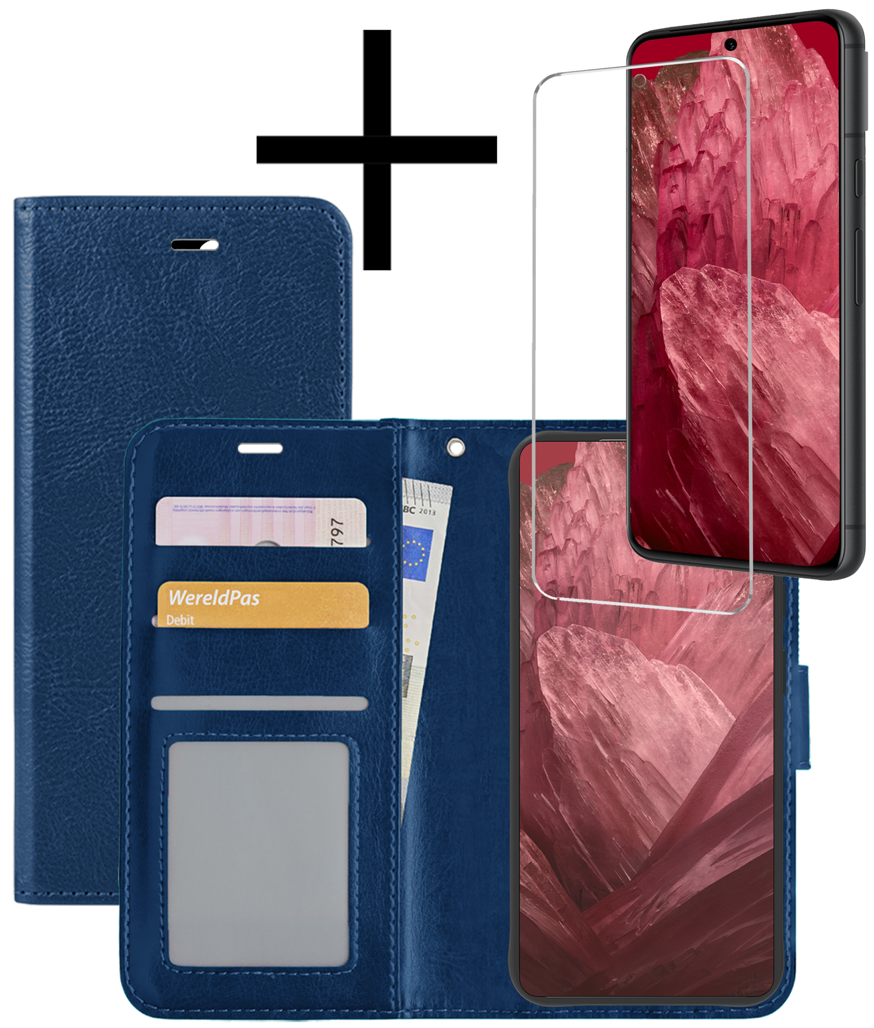 NoXx Hoes Geschikt voor Google Pixel 8a Hoesje Book Case Hoes Flip Cover Wallet Bookcase Met Screenprotector - Donkerblauw