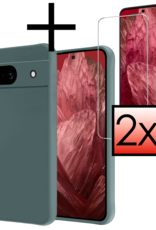 NoXx Hoes Geschikt voor Google Pixel 8a Hoesje Cover Siliconen Back Case Hoes Met 2x Screenprotector - Donkergroen