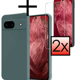 NoXx NoXx Google Pixel 8a Hoesje Siliconen Met 2x Screenprotector - Donkergroen