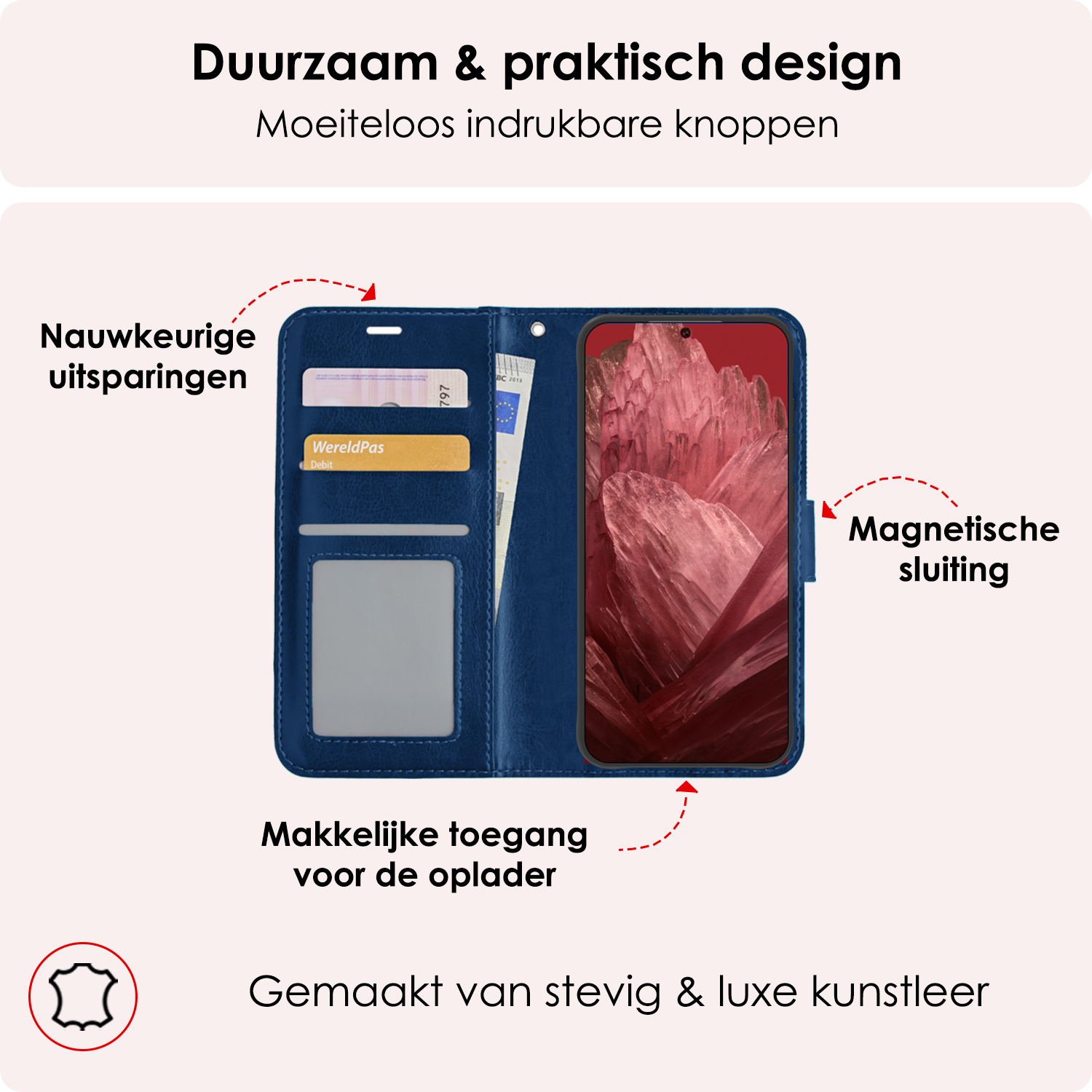 NoXx Hoes Geschikt voor Google Pixel 8a Hoesje Book Case Hoes Flip Cover Wallet Bookcase Met Screenprotector - Donkerblauw