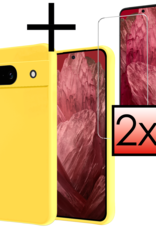 NoXx Hoes Geschikt voor Google Pixel 8a Hoesje Cover Siliconen Back Case Hoes Met 2x Screenprotector - Geel