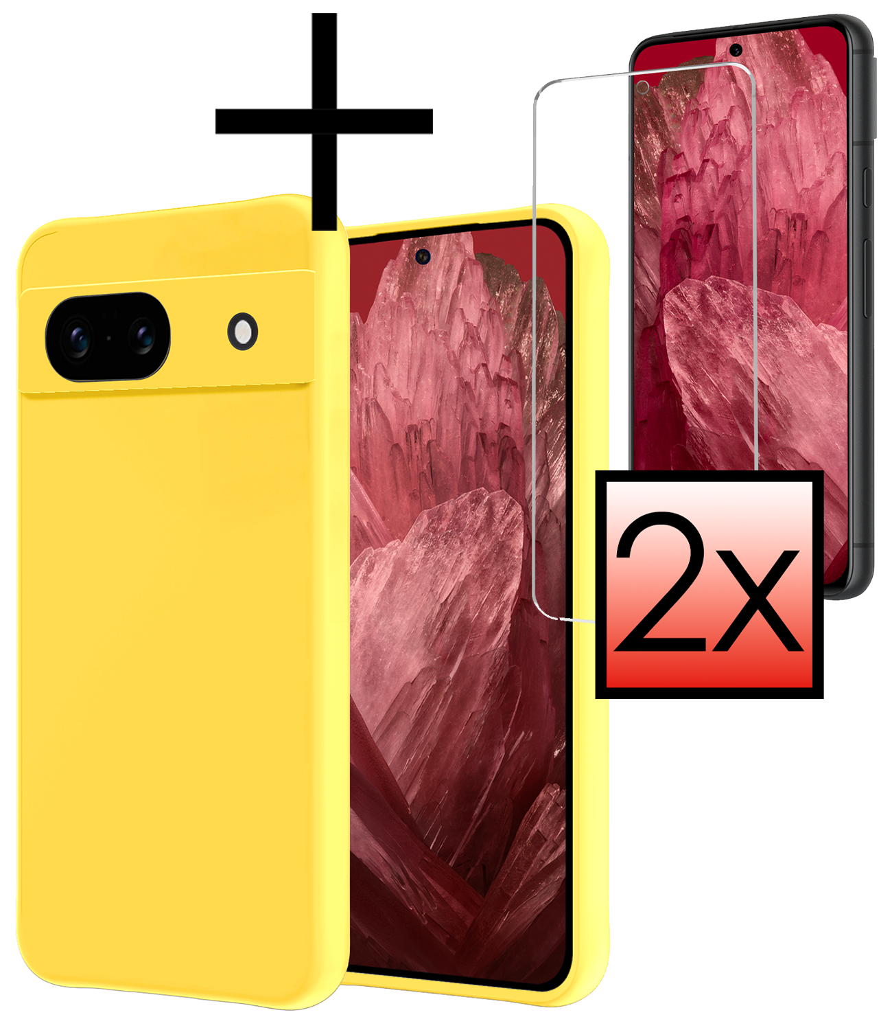 NoXx Hoes Geschikt voor Google Pixel 8a Hoesje Cover Siliconen Back Case Hoes Met 2x Screenprotector - Geel