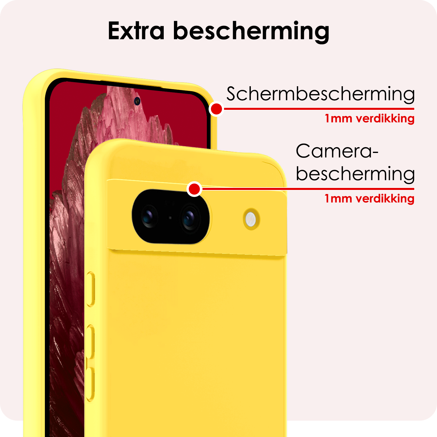 NoXx Hoes Geschikt voor Google Pixel 8a Hoesje Cover Siliconen Back Case Hoes Met 2x Screenprotector - Geel