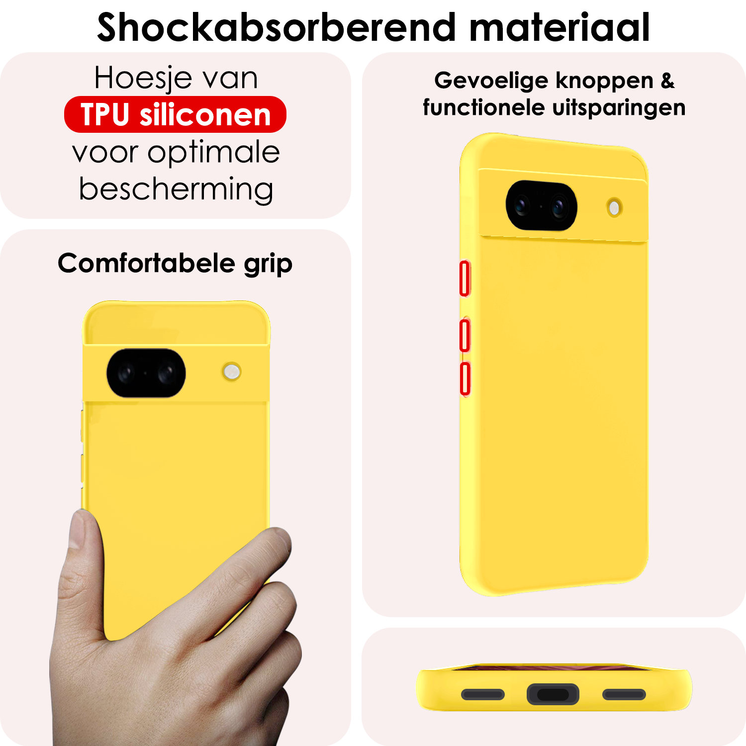 NoXx Hoes Geschikt voor Google Pixel 8a Hoesje Cover Siliconen Back Case Hoes Met 2x Screenprotector - Geel