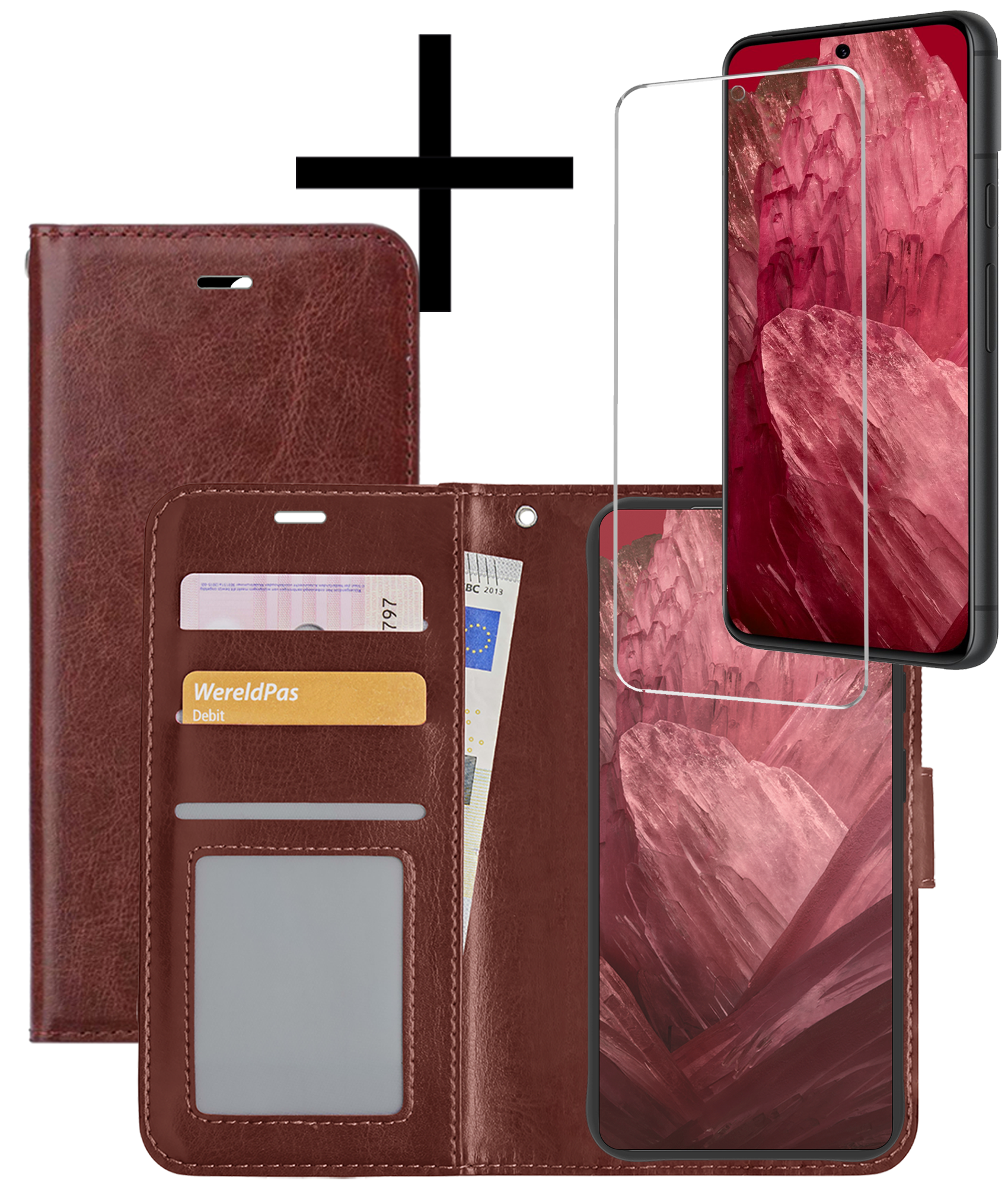 NoXx Hoes Geschikt voor Google Pixel 8a Hoesje Book Case Hoes Flip Cover Wallet Bookcase Met Screenprotector - Bruin