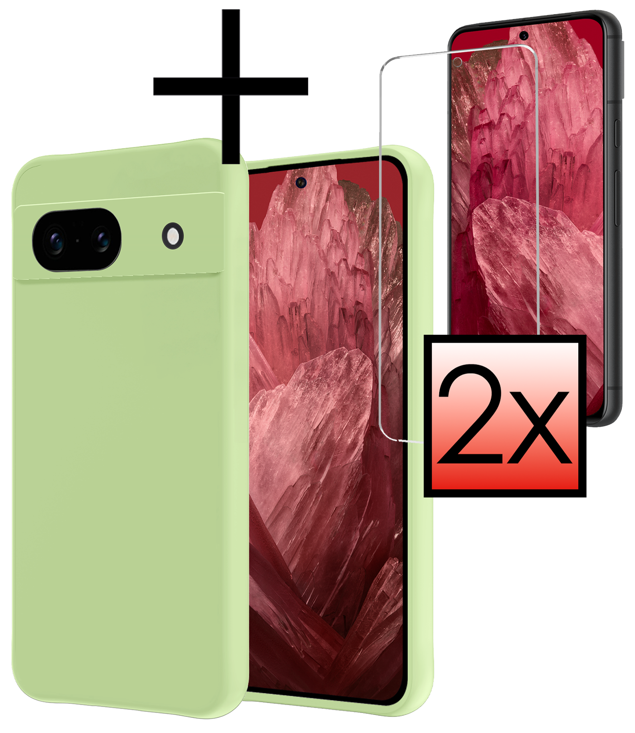 NoXx Hoes Geschikt voor Google Pixel 8a Hoesje Cover Siliconen Back Case Hoes Met 2x Screenprotector - Groen